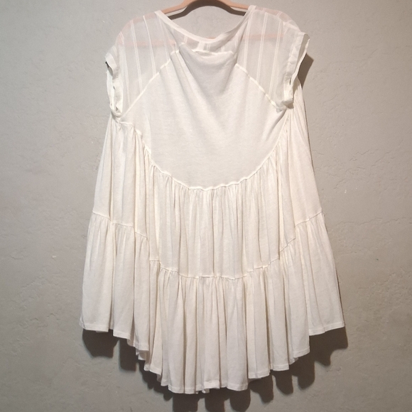 Free People Layered Shirt Linen Blend Neutral Short Sleeve Babydoll Ivory SzS - Picture 2 of 14